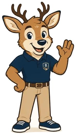 Bucky, the Buck Creek Communities mascot, waving